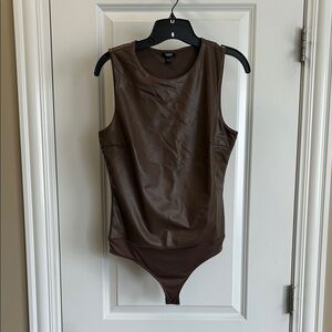 Brown Leather Sleeveless Bodysuit